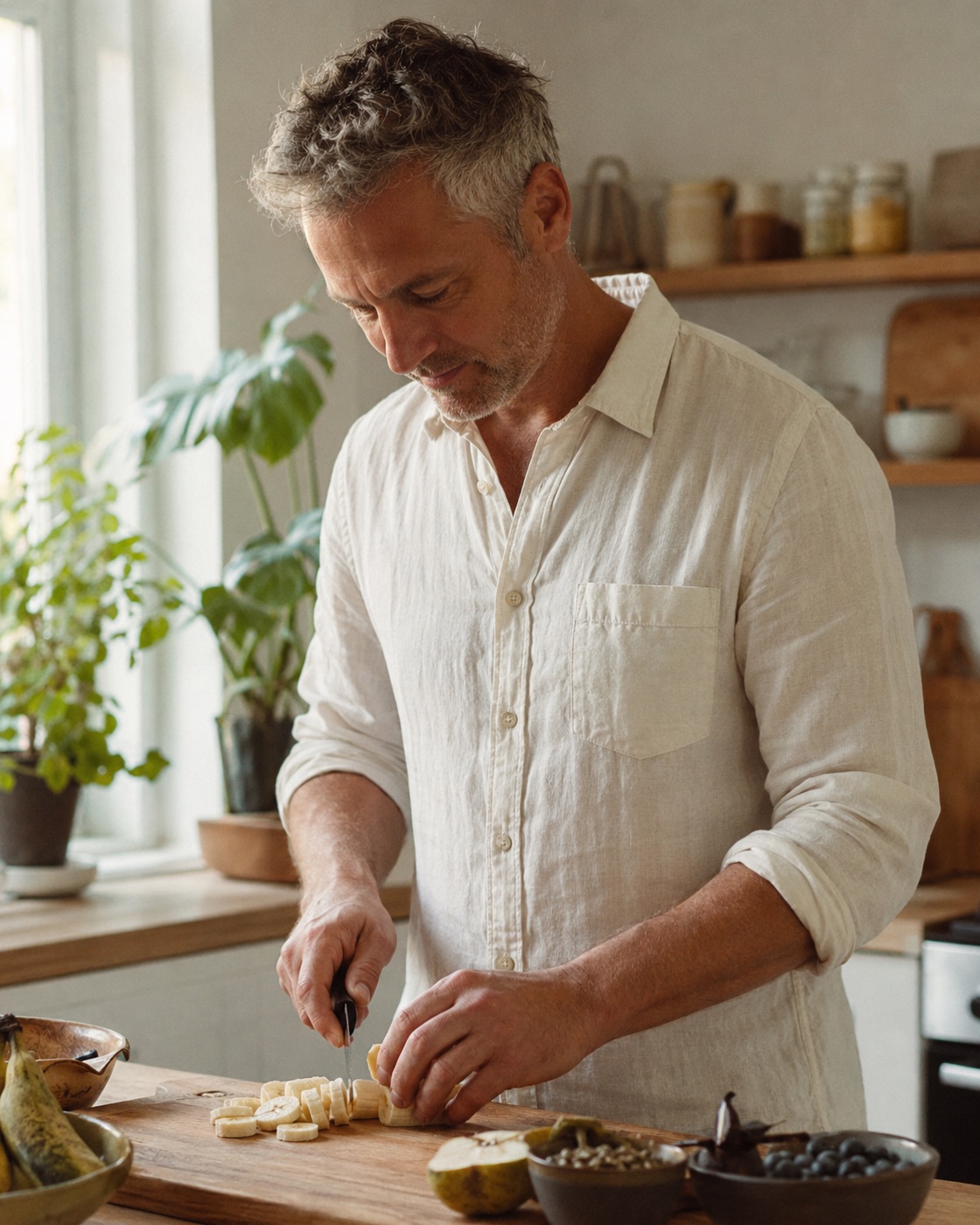 Man bereidt vers eten in zijn keuken